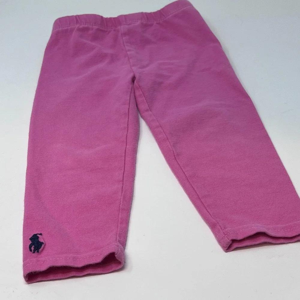 Ralph Lauren Baby Girls Classic Leggings Bright Pink Blue Pony Logo Size 18M